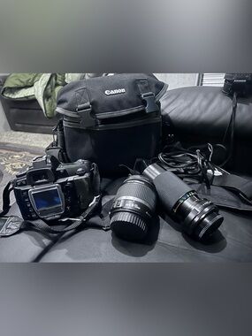 Canon Black Camera Bag with Lenses and Accessories lot